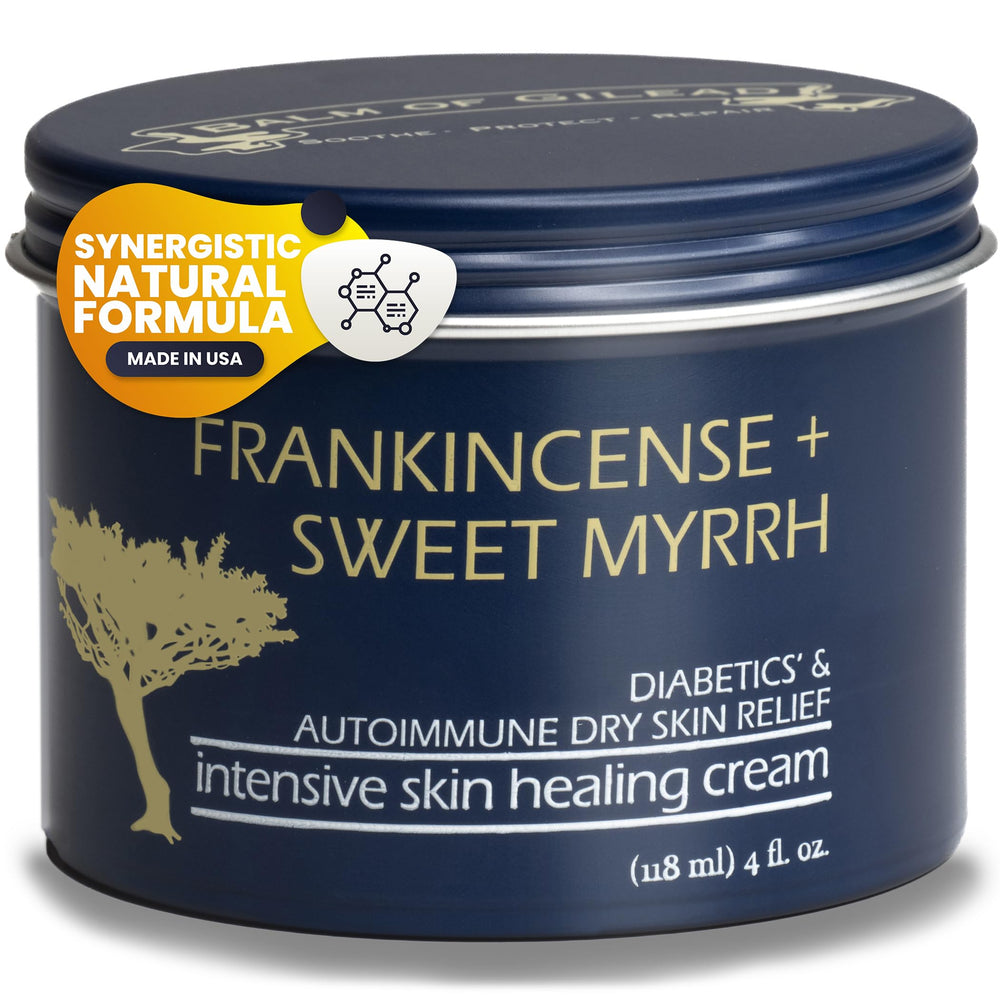 BALM OF GILEAD foot healing cream bottle showing rich hydration for tired feet