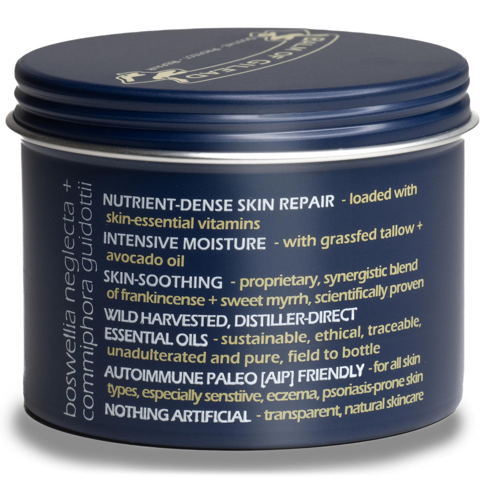 BALM OF GILEAD frankincense and myrrh cream bottle closeup of premium oils