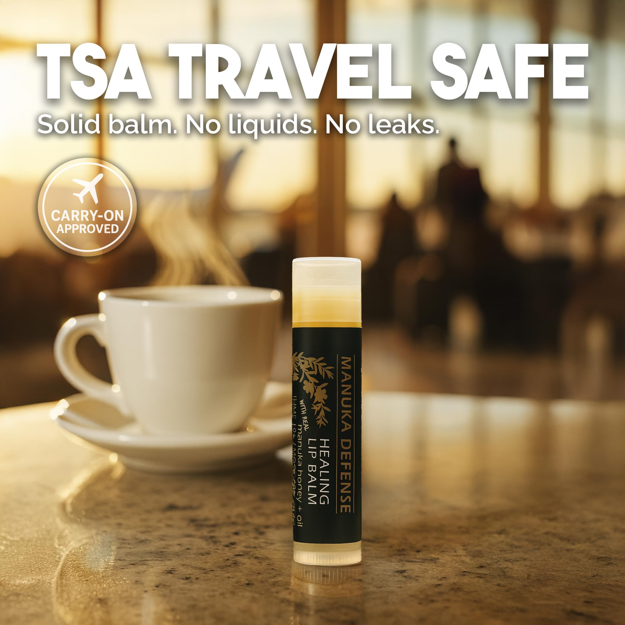 BALM OF GILEAD Manuka Defense lip balm with cooling peppermint notes for a crisp finish