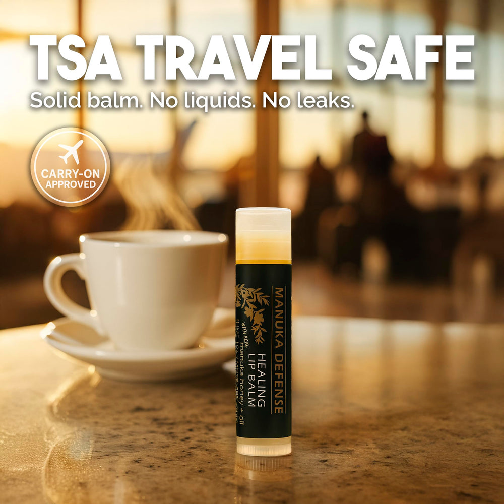 BALM OF GILEAD Manuka Defense lip balm with cooling peppermint notes for a crisp finish