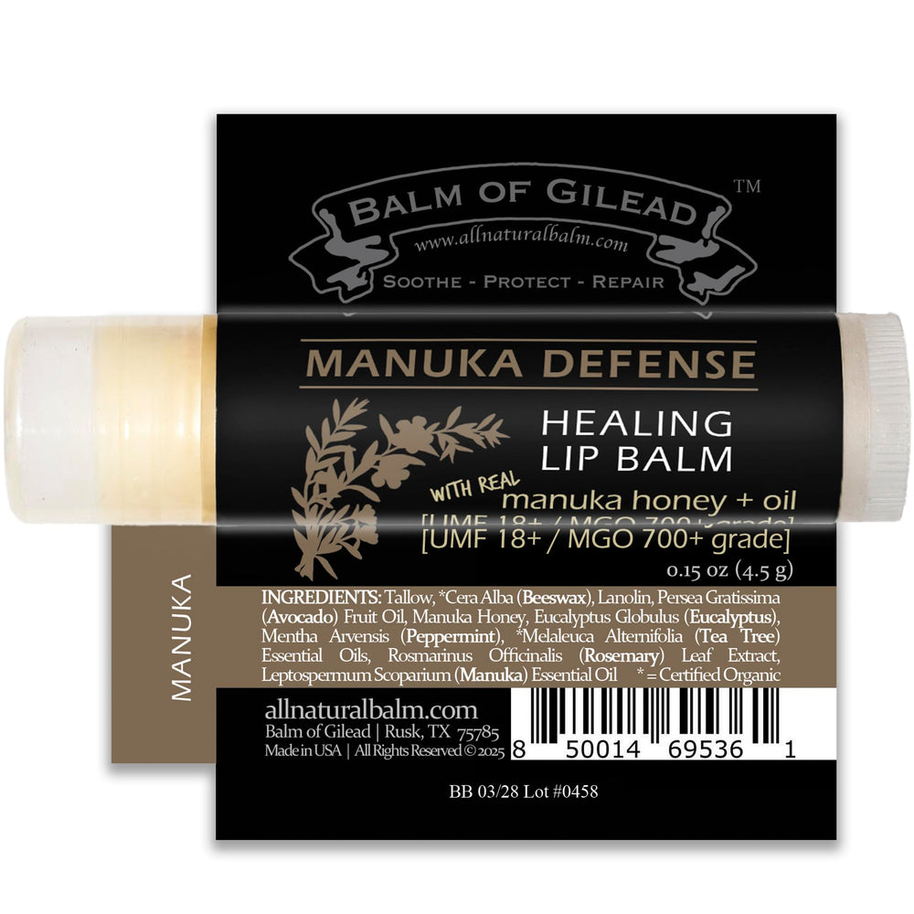 BALM OF GILEAD Manuka Defense lip balm four-tube beauty pack for on-the-go care