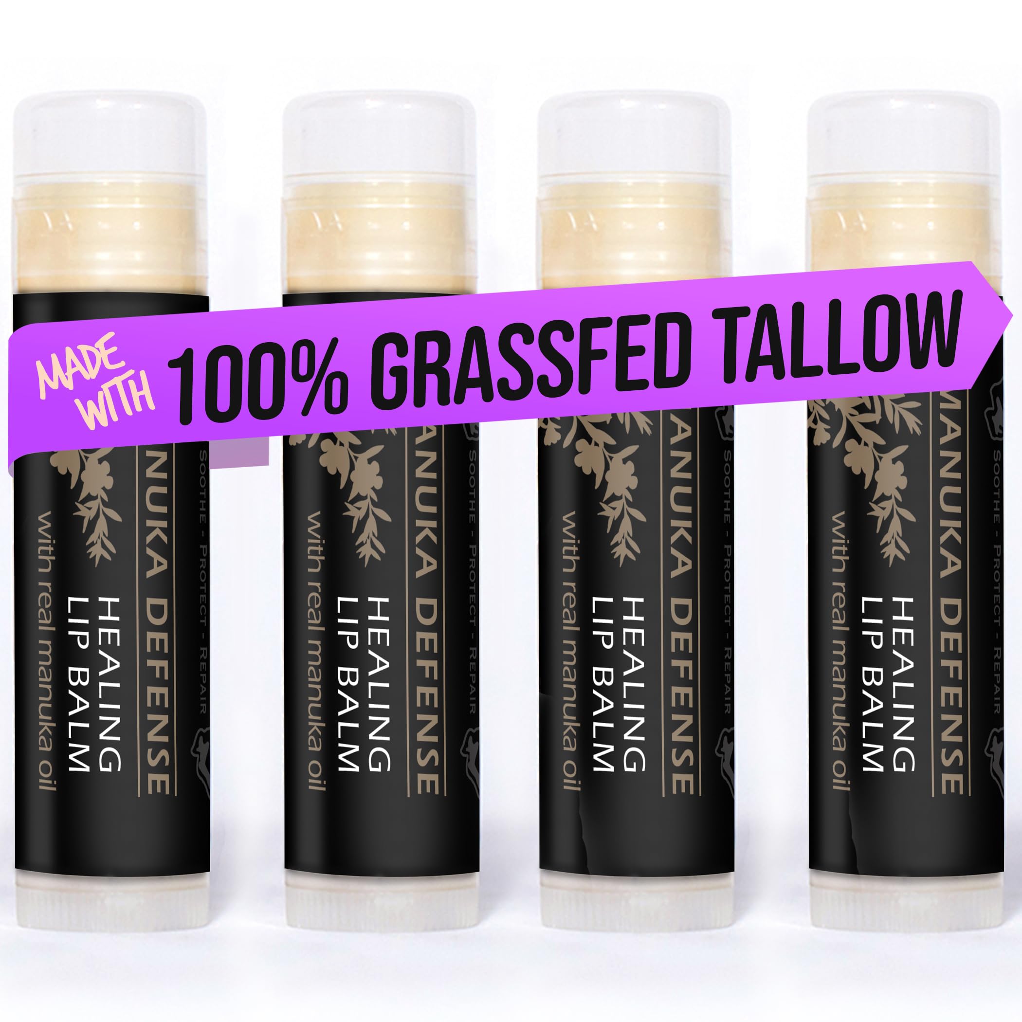 BALM OF GILEAD Manuka Defense lip balm packaging shows a travel-friendly four-pack