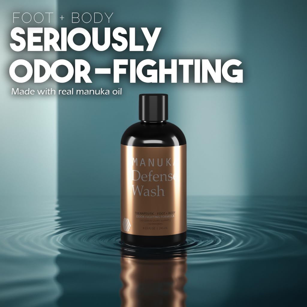 BALM OF GILEAD Tea Tree Body Wash ingredient panel highlights Manuka oil and Dead Sea minerals.