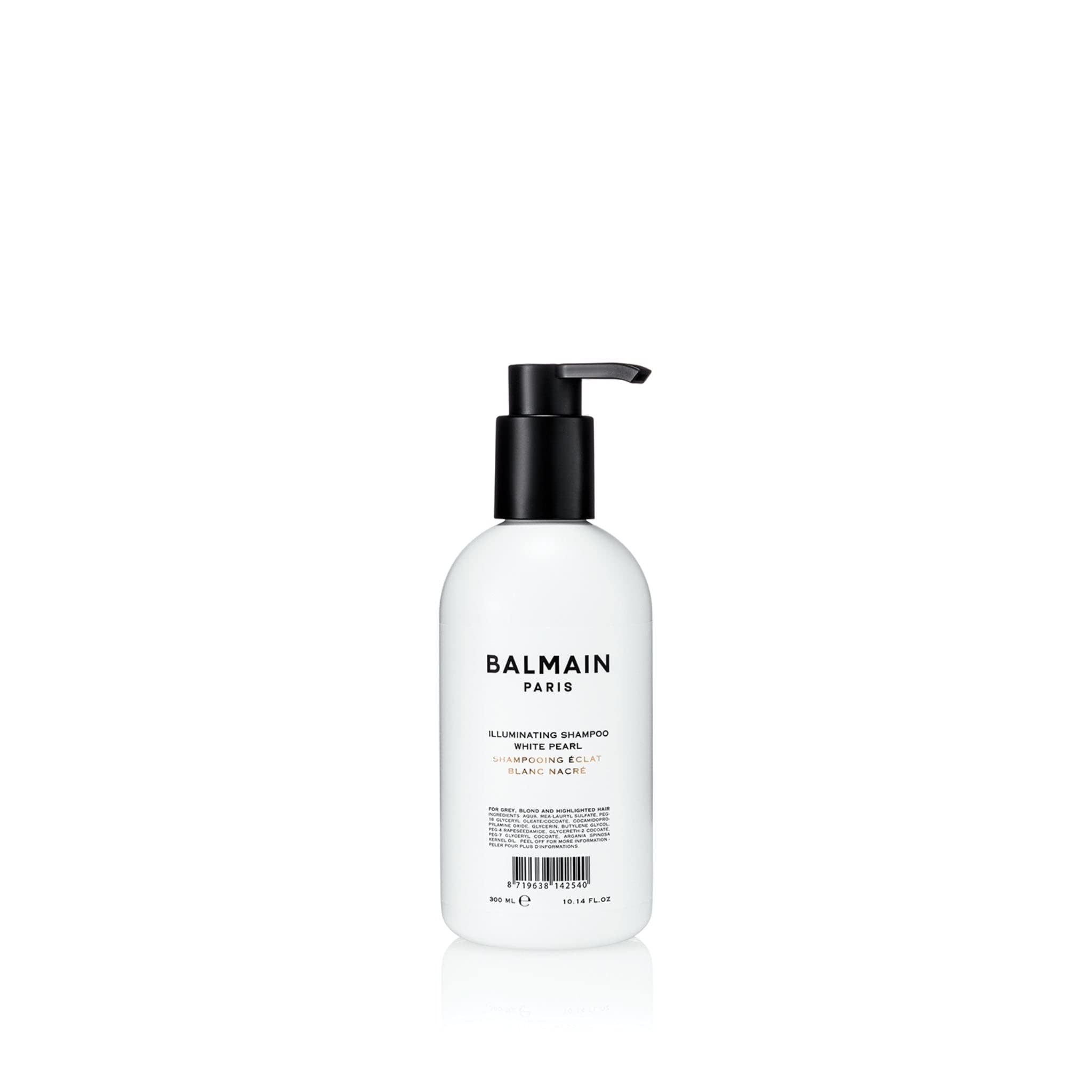 Balmain Hair Illuminating Shampoo White Pearl bottle, enhancing blonde color and reducing brassiness.