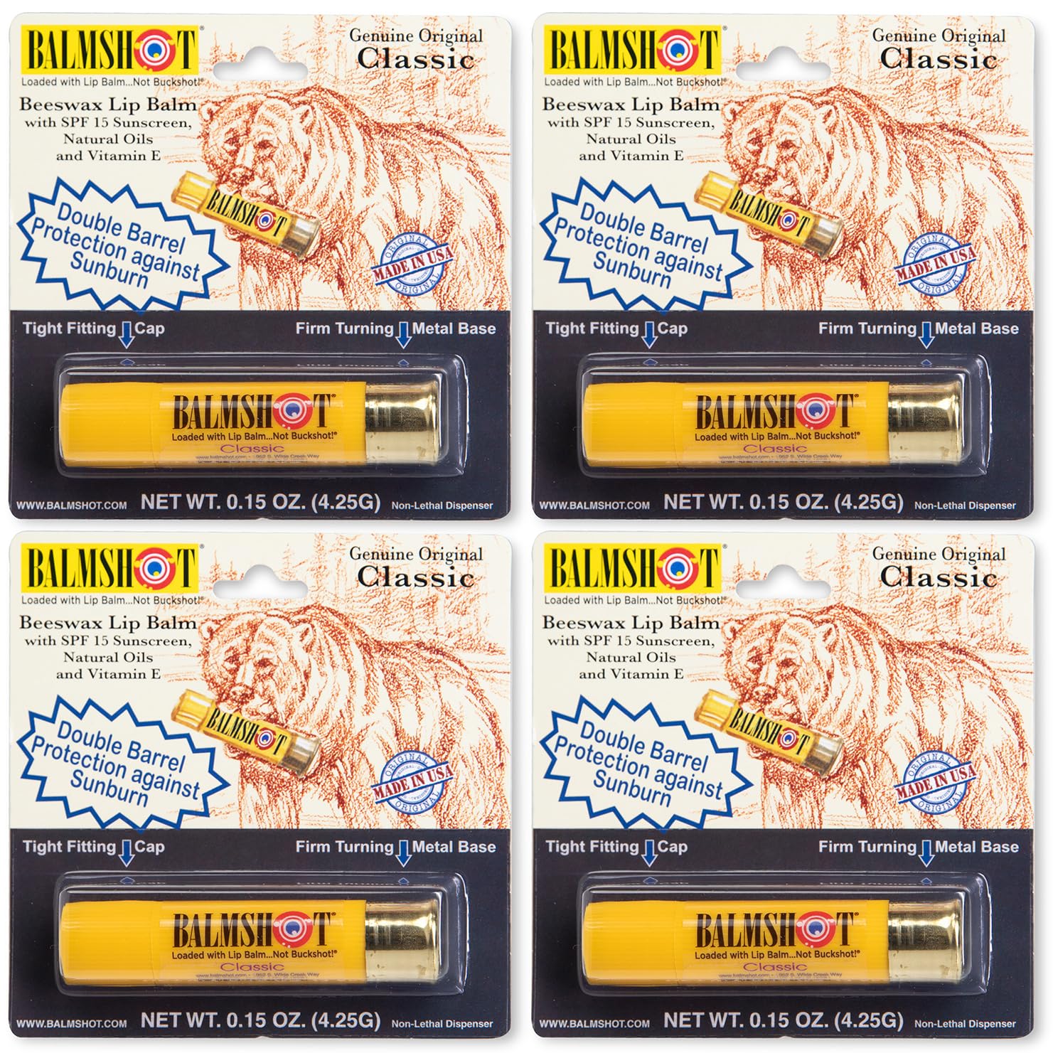 Balmshot lip balm in classic shotgun-tube pack for all-day moisture outdoors