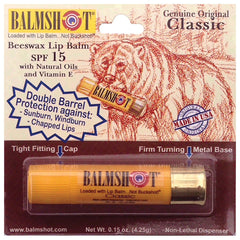 Balmshot Classic lip balm in shotgun-shell tin with SPF 15 for outdoor protection