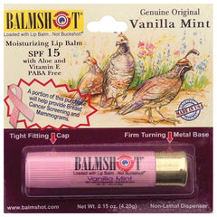 Balmshot Lip Balm Pink in a shotgun shell tube with SPF 15 for all-day moisture