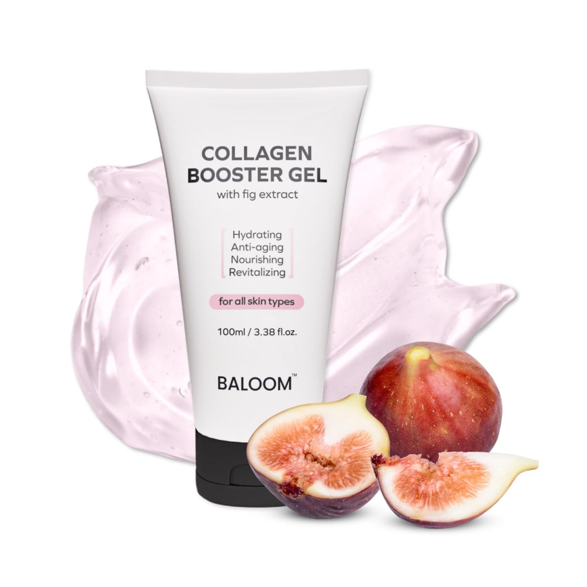 BALOOM collagen booster gel serum bottle shown in premium packaging.