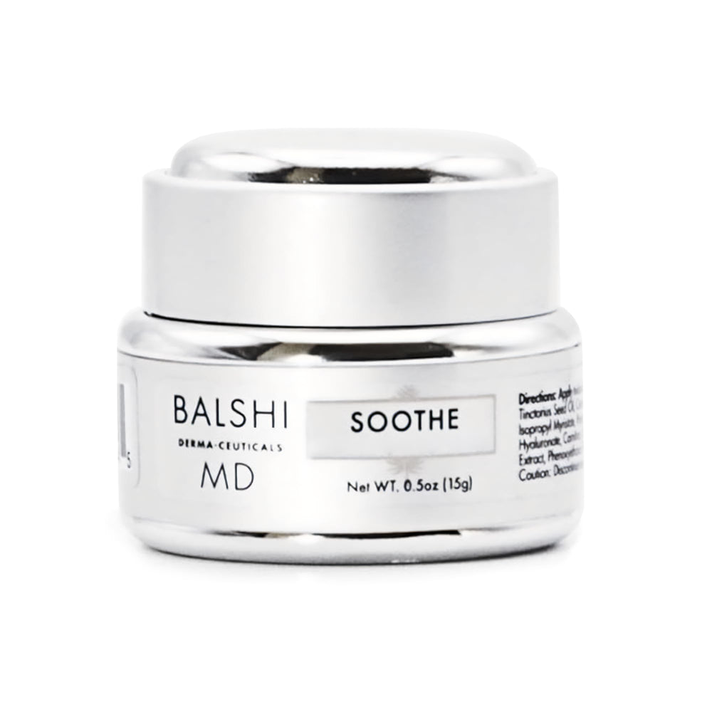 Balshi Soothe Eye Cream texture close-up showing smooth, fast-absorbing formula for under-eye skin.