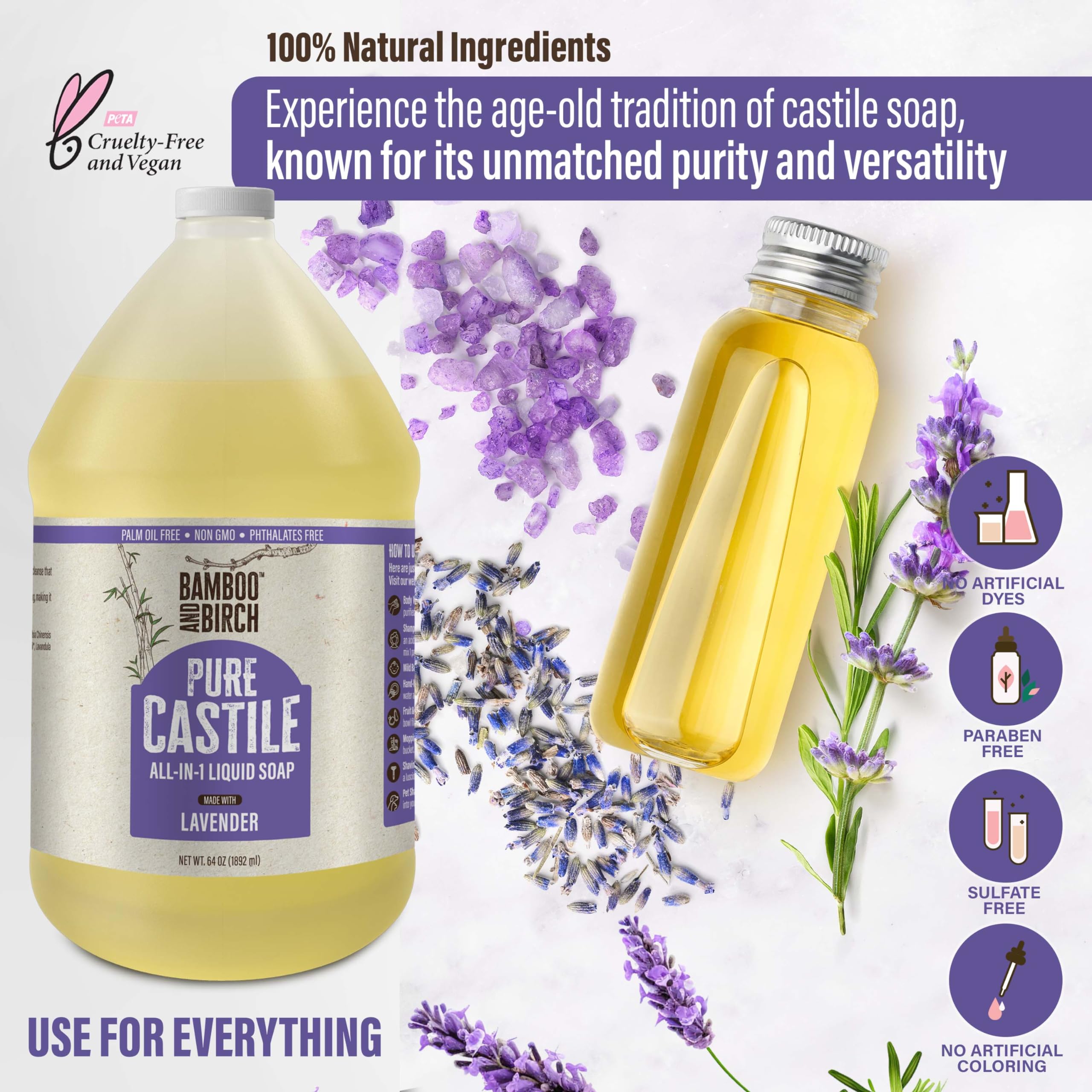 BAMBOO AND BIRCH cruelty-free castile soap supports vegan cleaning.