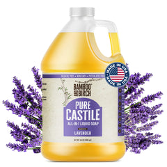 BAMBOO AND BIRCH lavender bottle offers a gentle cleanse with natural lavender aroma.