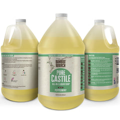 Bamboo and Birch Peppermint Castile Soap bottle front, eco-friendly packaging.