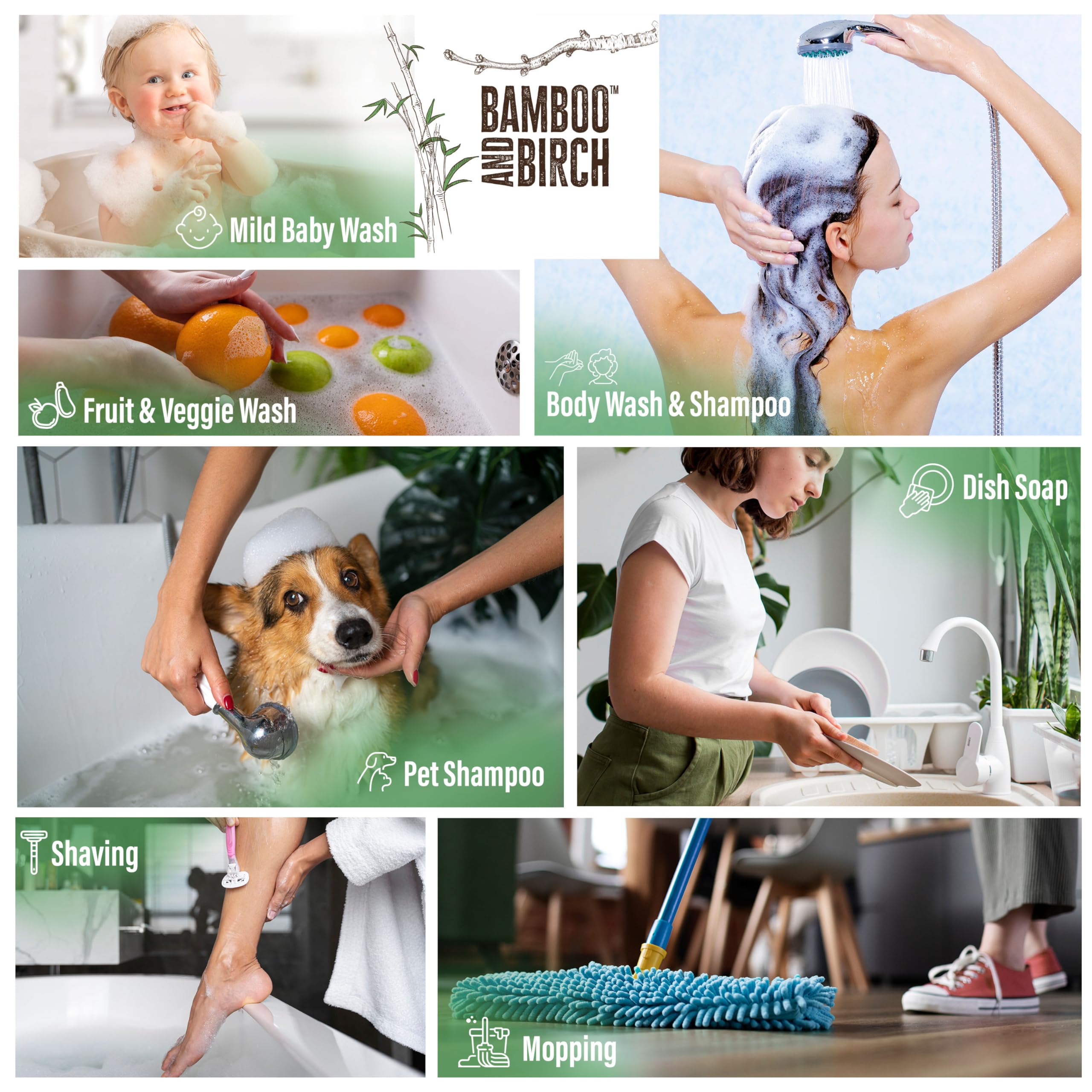 Bamboo and Birch Pure Castile ingredients close-up, natural and responsible sourcing.