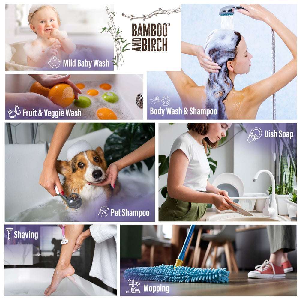 BAMBOO AND BIRCH silky lather delivers a luxurious, gentle cleanse.