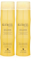 Bamboo Smooth Anti-Frizz Shampoo bottle demonstrates frizz control and smoothness for everyday hair