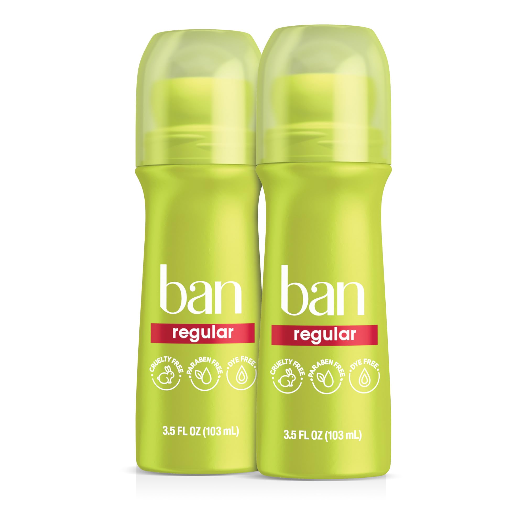 Ban Invisible Roll-On Regular bottle clearly shows invisible protection on skin.