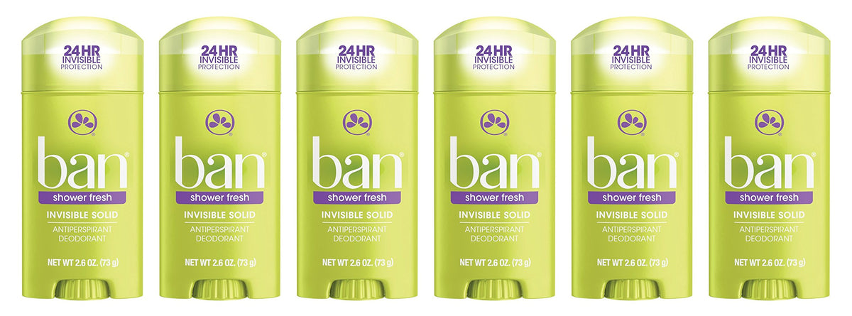 Ban Invisible Solid Shower Fresh bottle showing 24 hour odor and sweat protection