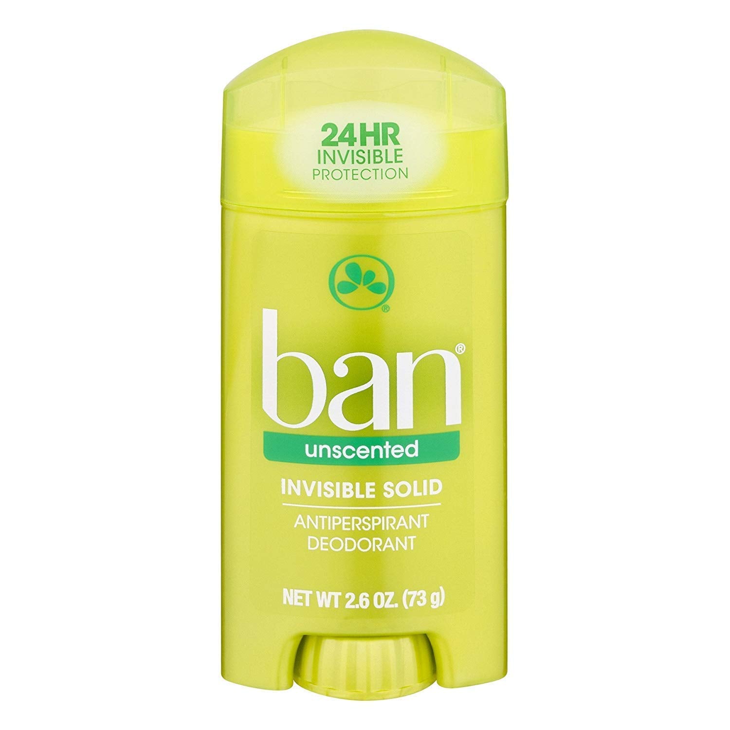 Ban Invisible Solid Unscented deodorant stick on vanity, invisible protection.