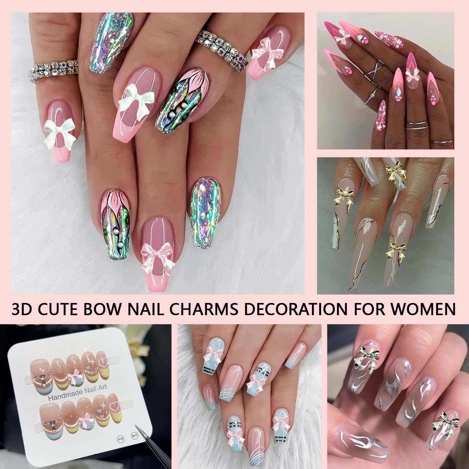 BANA ART 3D bow and heart nail charms for textured DIY designs
