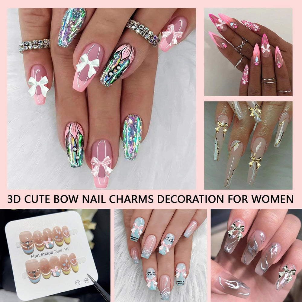BANA ART 3D bow and heart nail charms for textured DIY designs