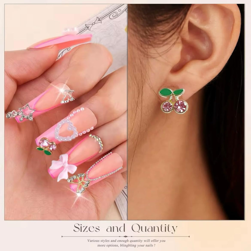 BANA ART heart and cherry charms elevate nail decorations