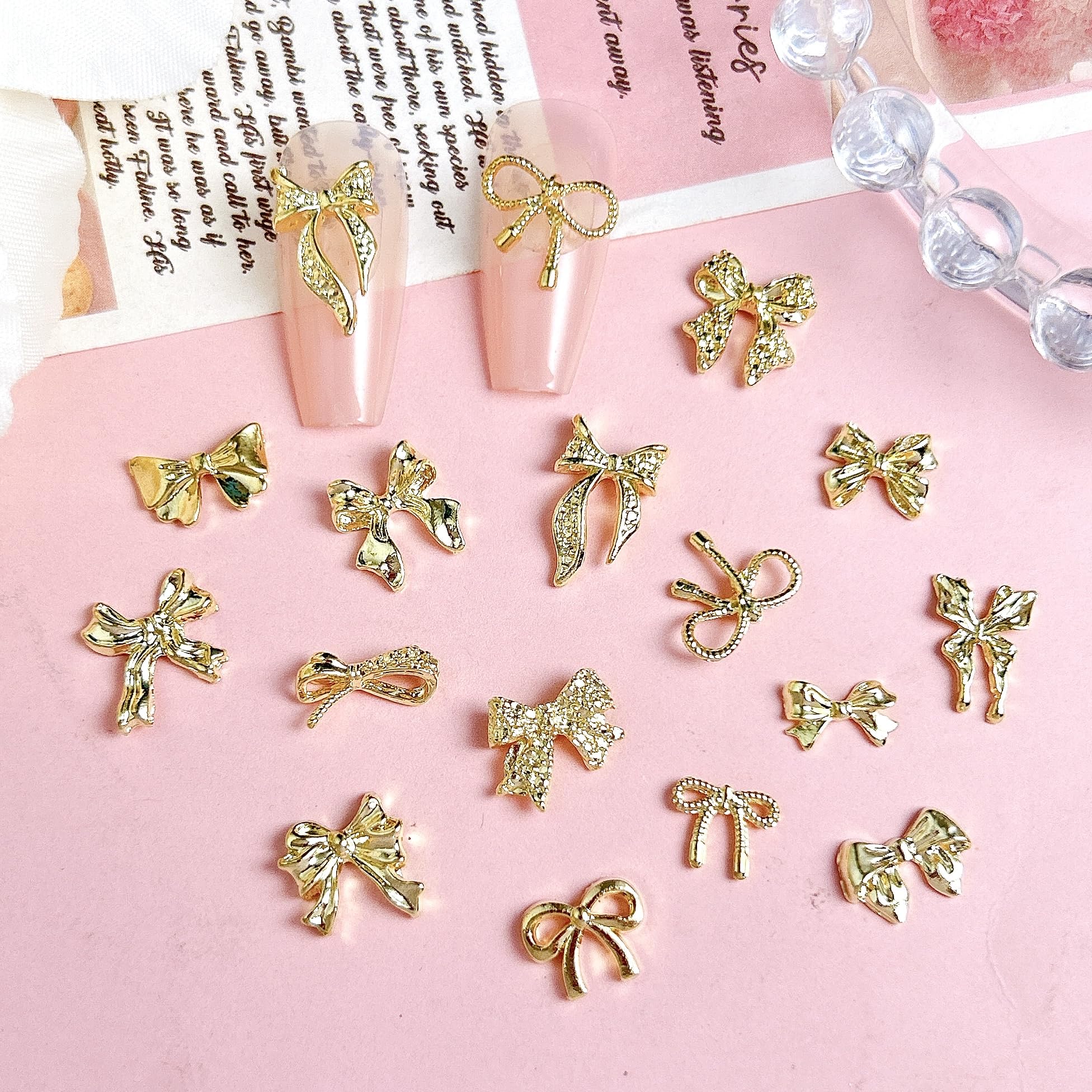 BANA ART gold bow nail charm style 03 perfect for DIY manicure and crafts