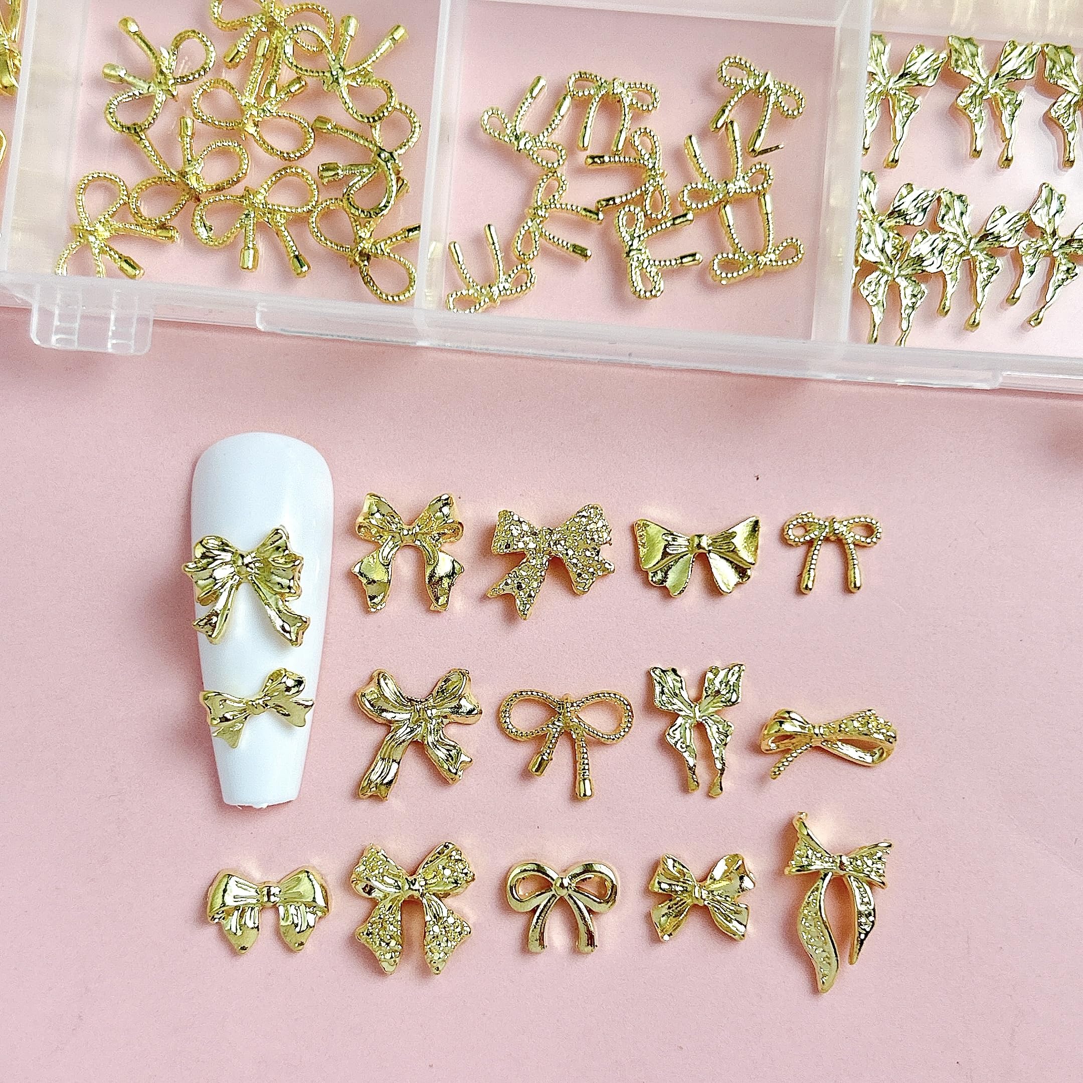 BANA ART gold bow nail charm style 06 easy to apply with nail glue