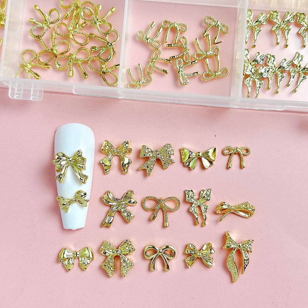 BANA ART gold bow nail charm style 06 easy to apply with nail glue