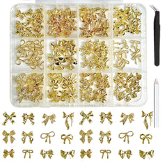 BANA ART gold bow nail charm close-up for chic nail art.