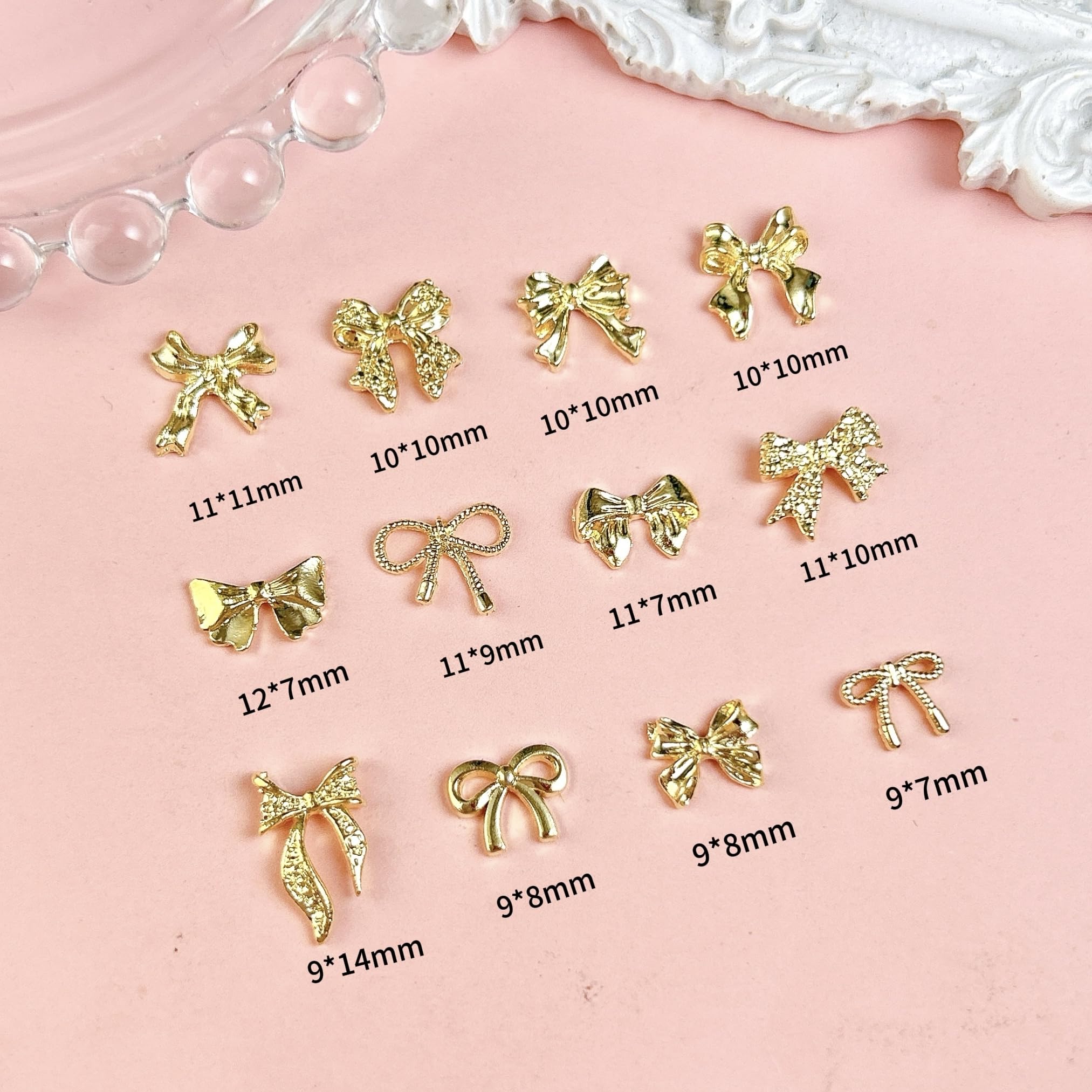 BANA ART 3D gold bow nail charms add cute nail accents.