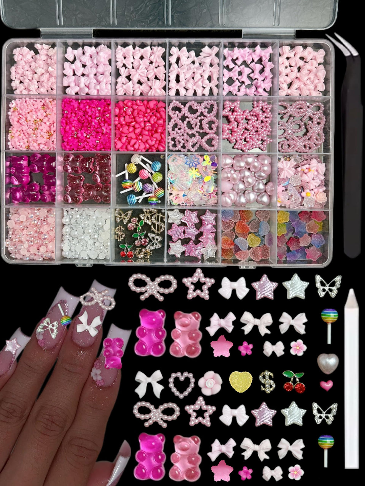 BANA ART pink bow nail charms 3D add depth to your manicure