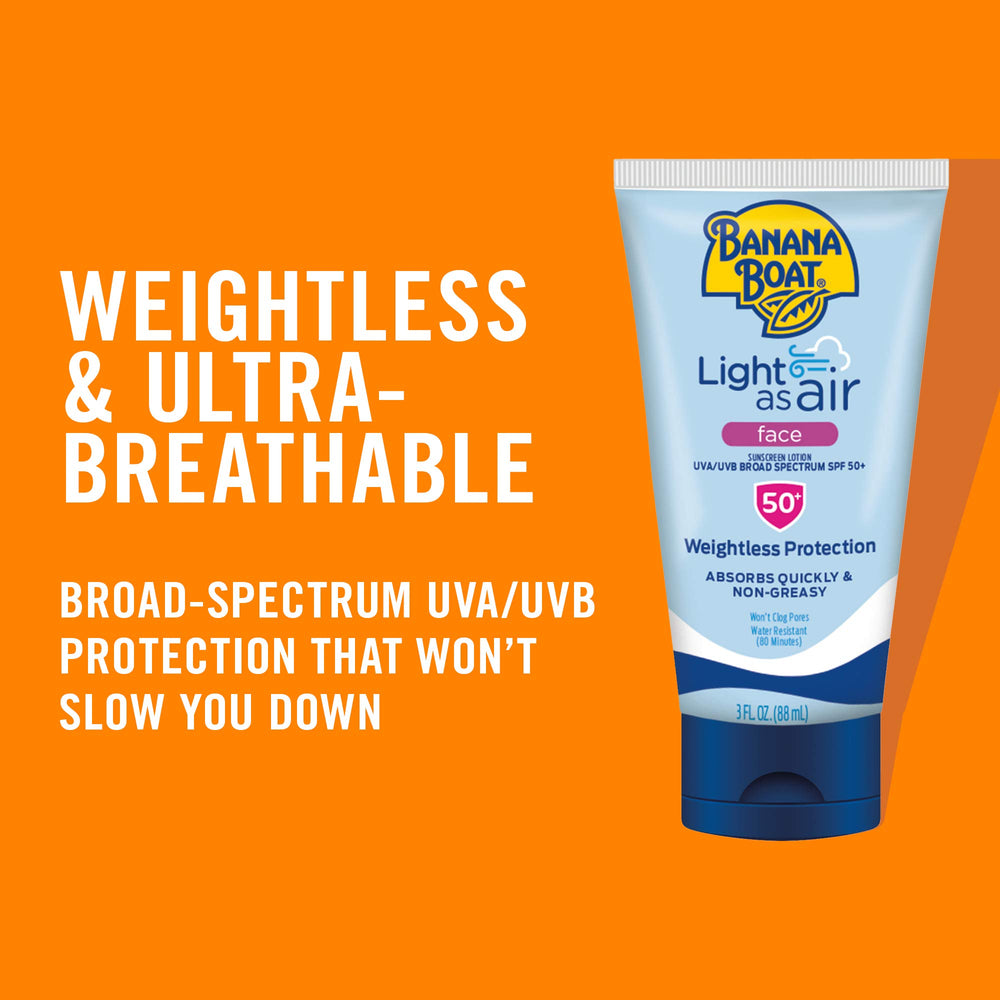 Banana Boat Light As Air SPF 50 texture rubs in clear on skin.