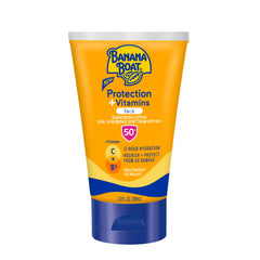Banana Boat Protection + Vitamins sunscreen lotion with SPF 50 for daily use.