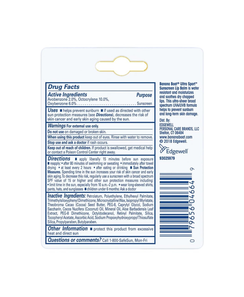 Banana Boat lip balm SPF 50 in use during activity with seven-pack for on-the-go protection