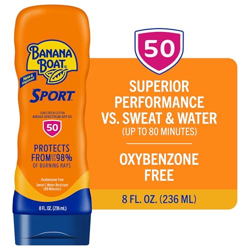 Close-up of Banana Boat Sport Ultra SPF 50 lotion being applied for clear coverage.