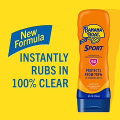 Ingredients visual highlighting ceramides, aloe, and vitamin E beside Banana Boat logo.
