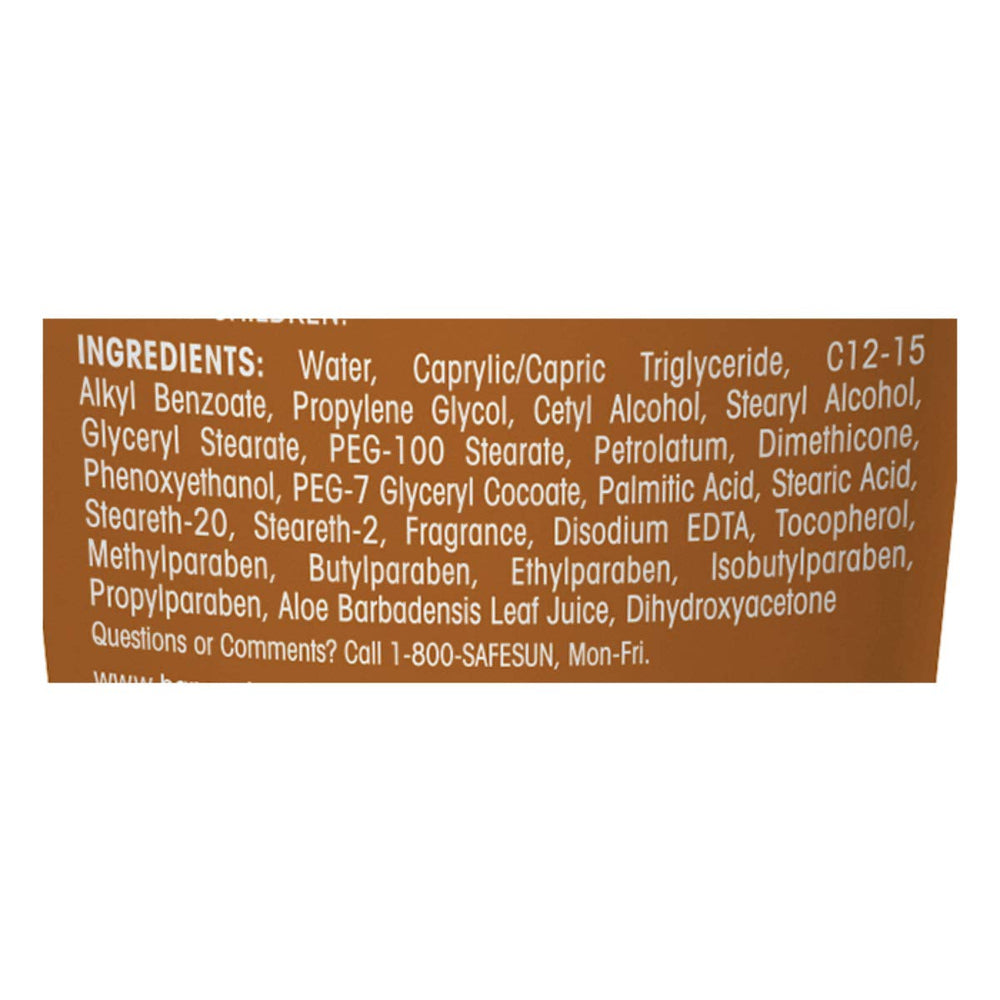 Banana Boat 6oz tinted lotion packaging image implies convenient sunless tanning at home.