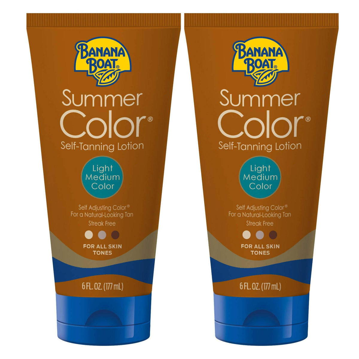 Banana Boat Summer Color self tanning lotion bottle shows gradual tan potential