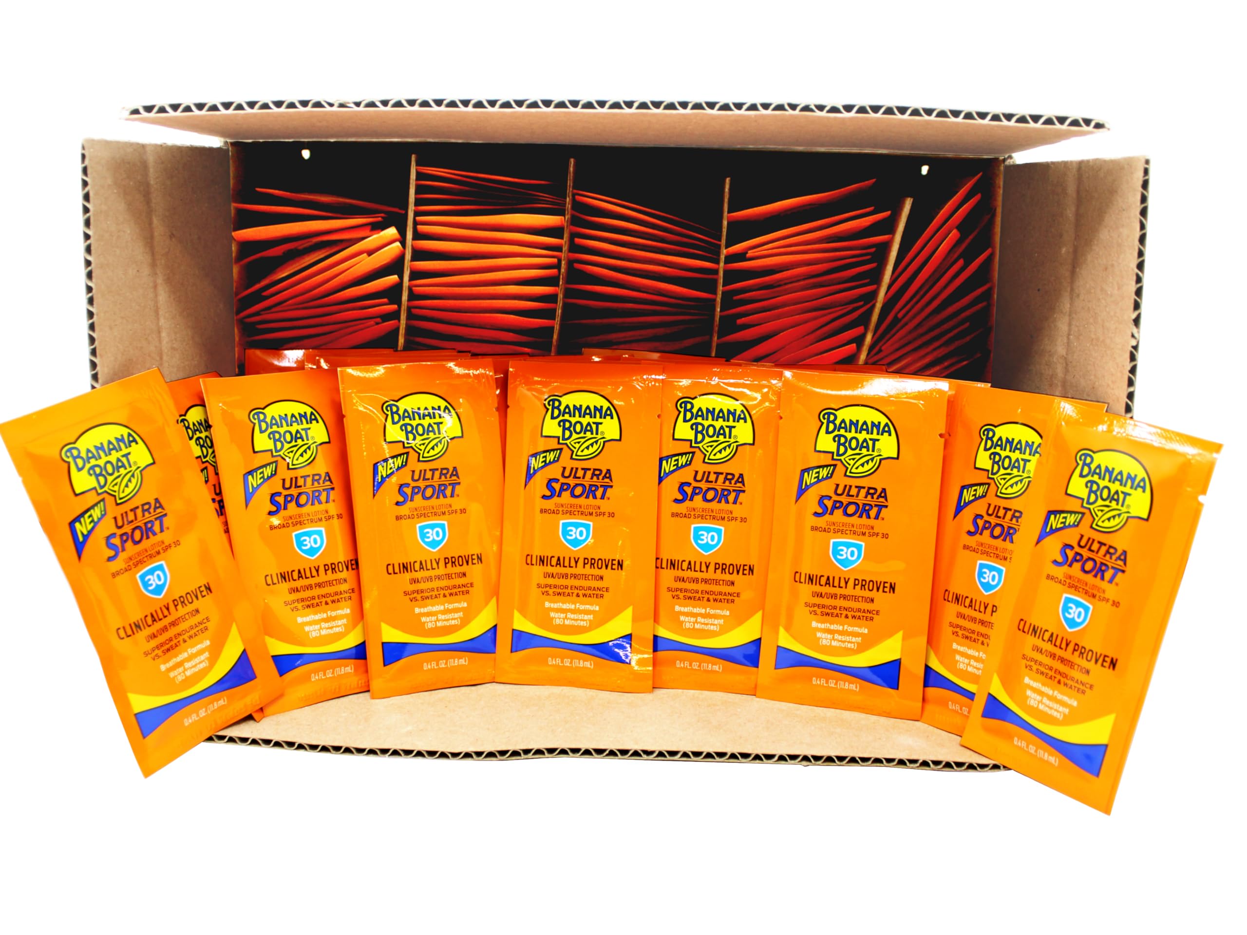 Banana Boat Ultra Sport sunscreen packet ready for travel with quick reapplication.