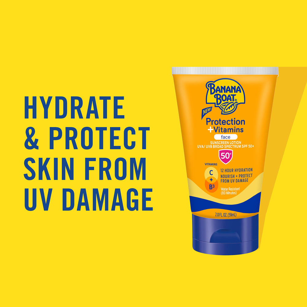 Vitamin C and Niacinamide boost Banana Boat sunscreen for facial care.