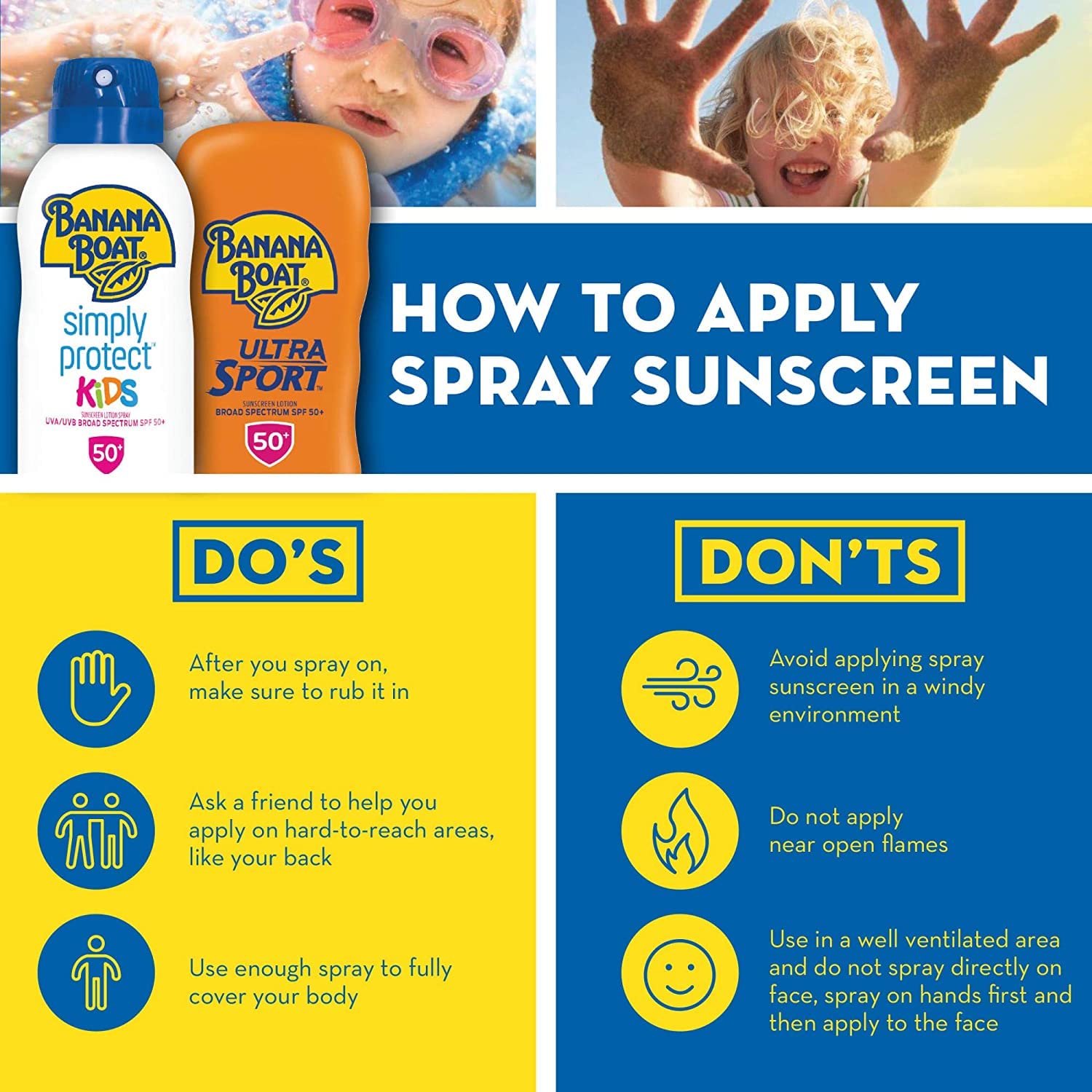 Banana Boat SPF 100 Kids lotion application shot.
