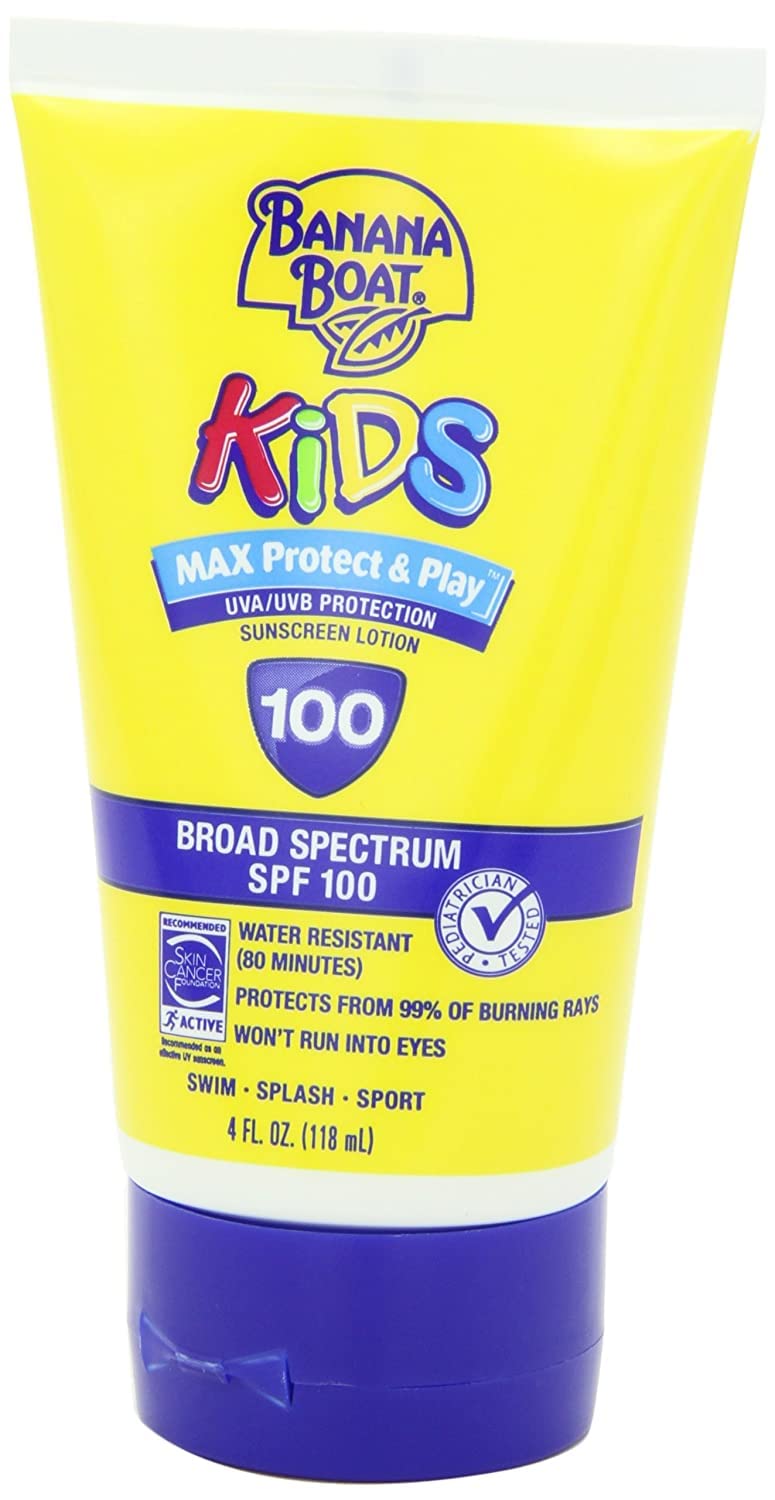 Banana Boat SPF 100 Kids lotion on skin during sun.