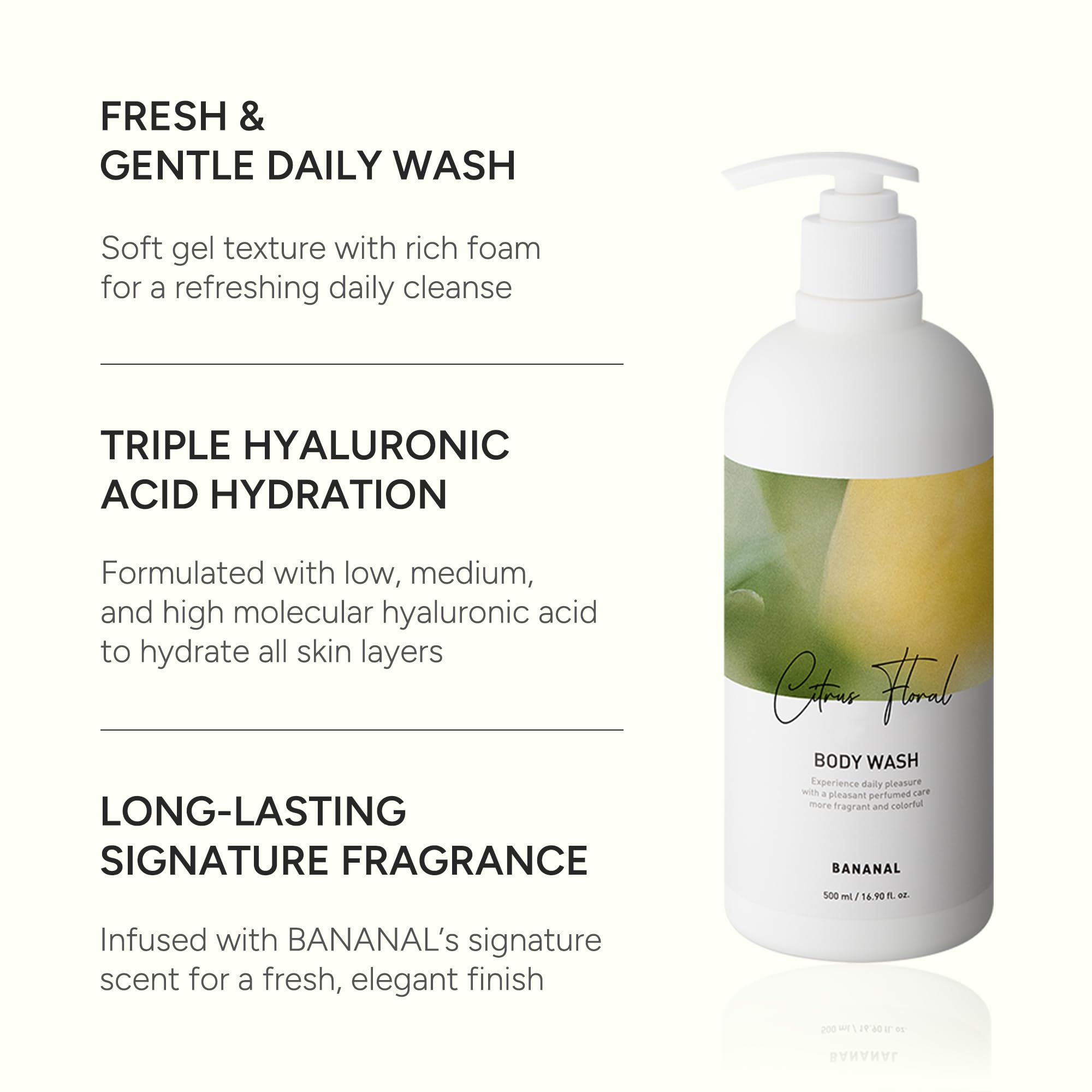 BANANAL Korean Body Wash foamy lather delivering gentle cleanse and fragrance.