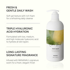 BANANAL Korean Body Wash foamy lather delivering gentle cleanse and fragrance.