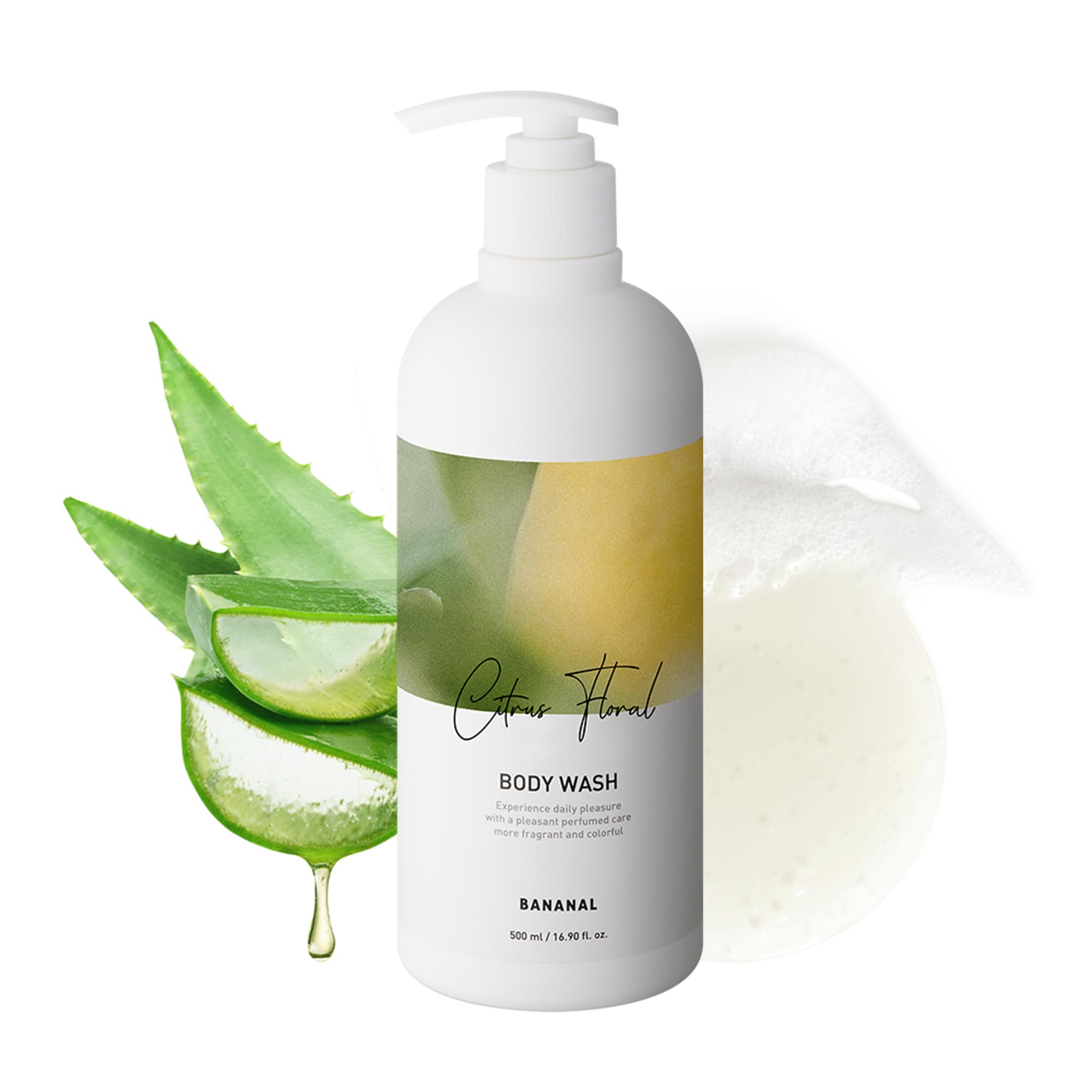 BANANAL Korean Body Wash bottle highlighting hydrating hyaluronic acid and aloe for daily moisture.