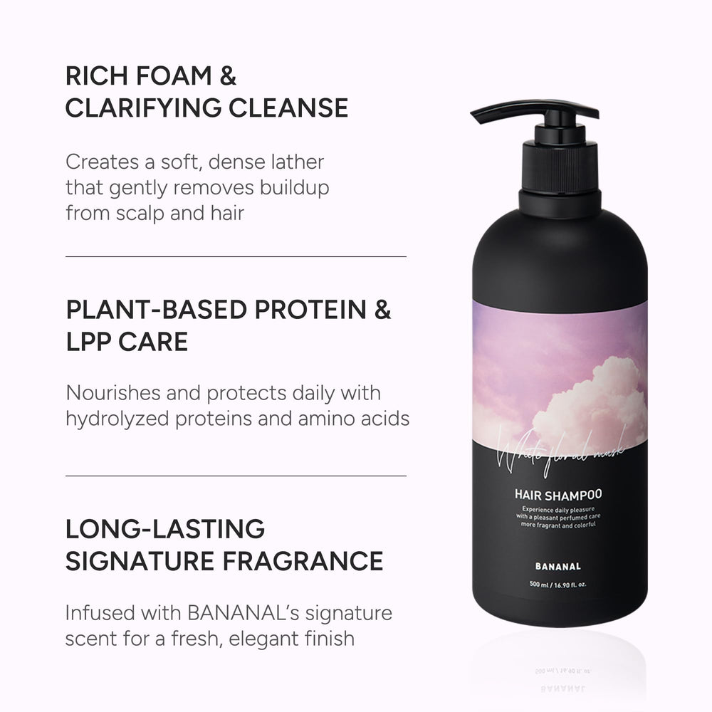 BANANAL Korean Rosemary Shampoo foam close-up highlights rich lather for daily use.
