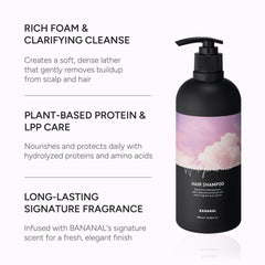 BANANAL Korean Rosemary Shampoo foam close-up highlights rich lather for daily use.
