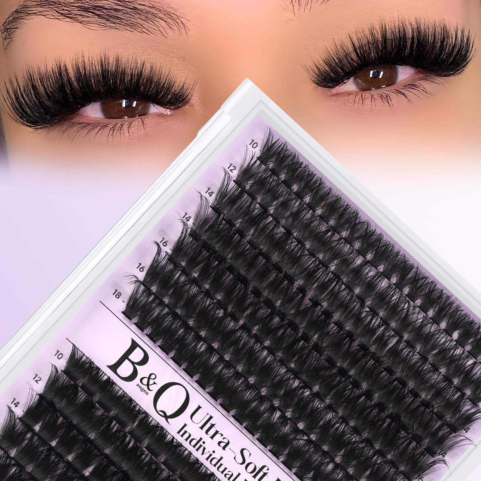 B&Qaugen fluffy lash clusters 10-18mm in D curl for natural fullness.