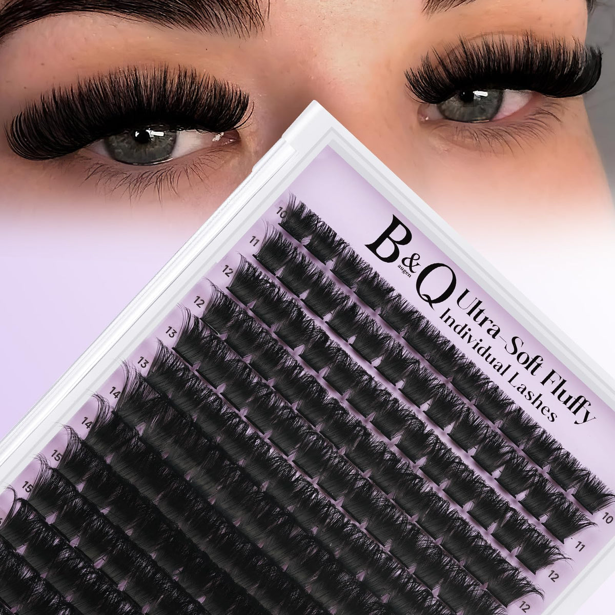 B&Qaugen fluffy lash clusters 200D provide lightweight volume for dramatic look.
