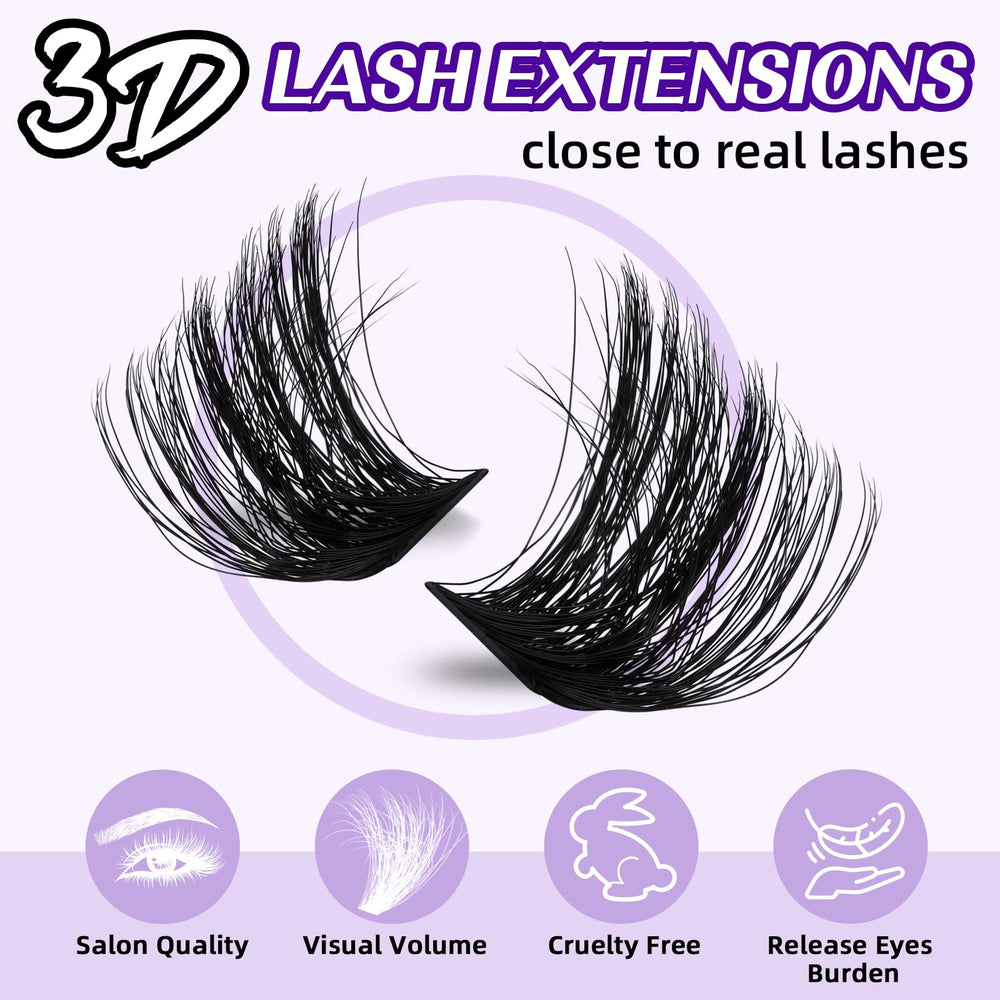 B&Qaugen fluffy lash clusters kit 200D lashes closeup shows soft fibers for comfort